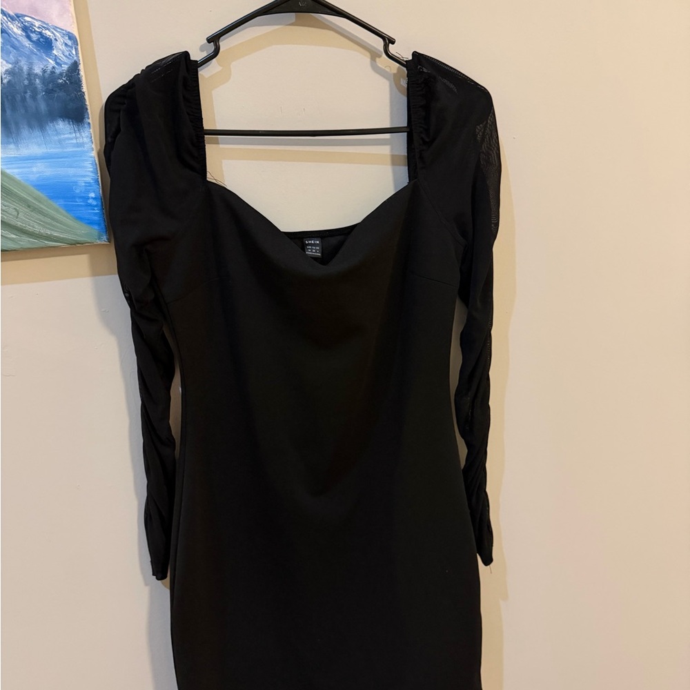 SHEIN Black Long Mesh Sleeve Dress